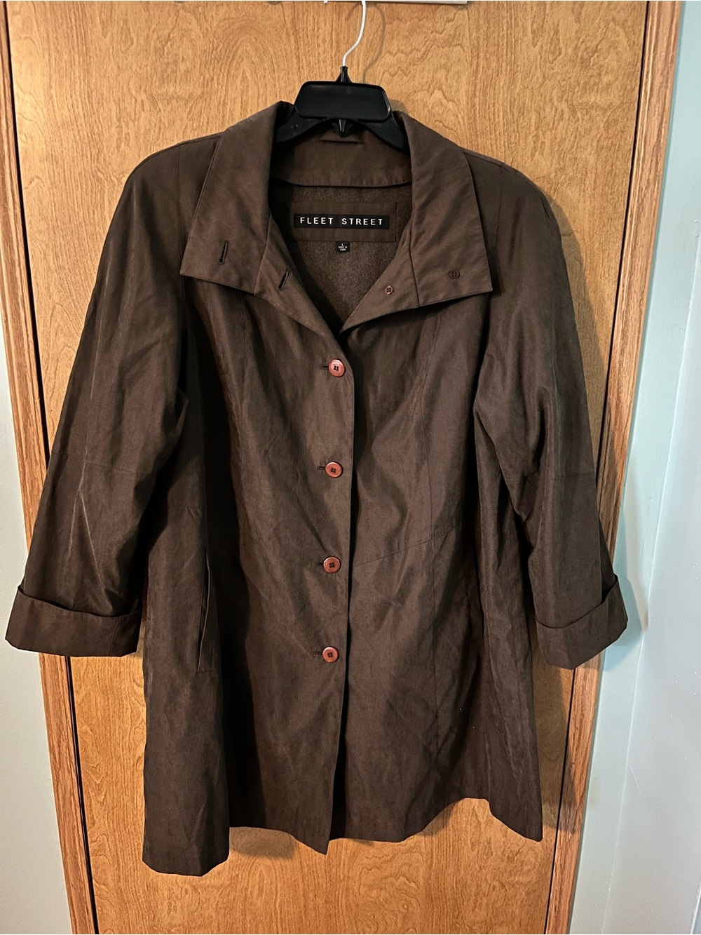 Fleet Street Women's Chocolate Brown Button-Front Coat Size Large Zip Lining EUC